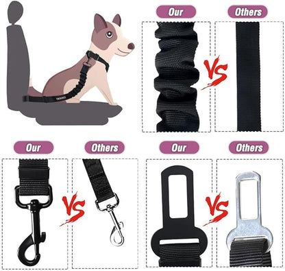 COOYOO Dog Seat Belt,Retractable Dog Car Harness Seat Belt for Car Adjustable Nylon Pet Safety Seat Belts Heavy Duty &amp; Elastic Bungee Buffer