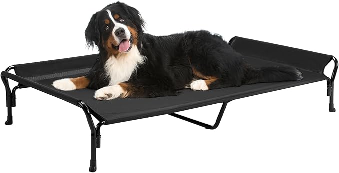 Veehoo Cooling Elevated Dog Bed, Guardrail Raised Pet Cot, Indoor &amp; Outdoor XXL Pet Bed with Washable &amp; Breathable Teslin Mesh, Non-Slip Feet, Dog Couch Bed, 62.5" x 37", Black