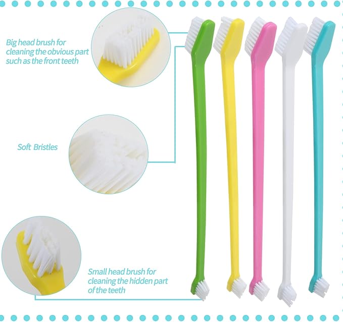 50 Pack Dual Ended Long Dog &amp; Cat Toothbrush, Pet Safe Super Soft Bristles for Pet Dog Puppy Kitten Dental &amp; Oral Care Teeth &amp; Gums, Pet toothbrushes in Box, Bulk Individual polybag (Colorful)