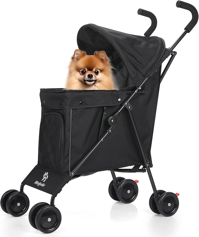 Wedyvko Travel Portable Dog Stroller, Pet Stroller for Small Puppy Dogs &amp; Cats, Up to 33 lbs, Black