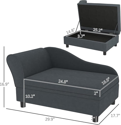PawHut Luxury Fancy Dog Couch with Hidden Storage, Small Dog Sofa Bed with 2" Soft Foam, Modern Pet Furniture for Puppies &amp; Little Breeds, Dark Gray