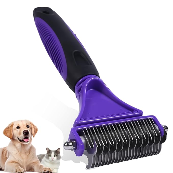 Pet Grooming Brush, Double Sided Undercoat Rake for Dogs &amp; Cats, Professional Deshedding Brush and Dematting Tool, Safe and Effective Removing Knots, Mats, Tangles,and Flying Hair