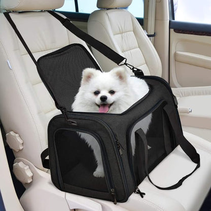 Large Soft Sided Cat and Pet Carrier for Cats and Puppies up to 25Lbs - Collapsible, Waterproof Travel Carrier - Black