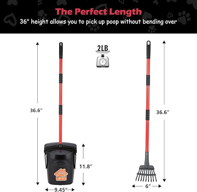Pooper Scooper Large Swivel Bin &amp; Rake for Large &amp; Small Dogs Non-Breakable Dog Poop Scooper with 20 Waste Bags Easy to Clean Pet Waste Use on Grass, Dirt or Gravel - Pet Supplies