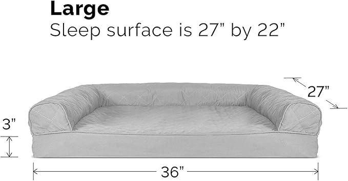 Furhaven Cooling Gel Dog Bed for Large/Medium Dogs w/ Removable Bolsters &amp; Washable Cover, For Dogs Up to 55 lbs - Quilted Sofa - Silver Gray, Large