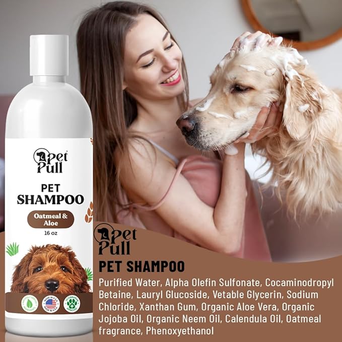 Pet Shampoo and Conditioner for Dogs and Cats - Plant-Based Dog Shampoo Cleanser - Pet Supplies for Pets - Sensitive Skin Dog Wash- Made in The USA (16 oz) (Oatmeal &amp; Aloe, Shampoo)