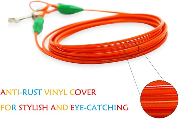 Petest 15ft Tie-Out Cable with Crimp Cover for Medium Dogs Up to 60 Pounds DarkGreen &amp; Orange
