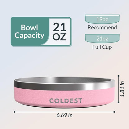 Coldest Dog Bowl - Anti Rust Metal, Non Slip, 3 Layers Insulated Stainless Steel Dog Bowls - Spill Proof &amp; Heavy Duty - Water Bowl for Dogs, Cats &amp; Pets, Dish Washer Safe (21 oz,Cotton Candy Pink)