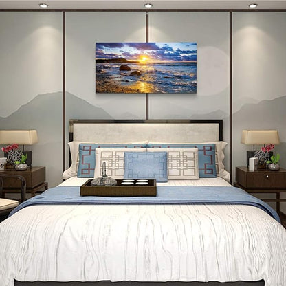 canvas wall art for living room bedroom Wall Decor blue ocean landscape painting Hang Home Decoration office bathroom kitchen sun beach sea golden Waves on the beach canvas art Prints pictures Works