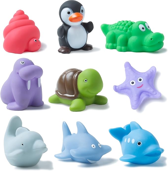 XY-WQ Bath Toys No Hole, for Infants&amp; Toddlers, No Hole Bathtub Toys (Sea Animals Ⅱ, 9 Pcs with Mesh Bag)