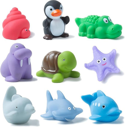 XY-WQ Bath Toys No Hole, for Infants&amp; Toddlers, No Hole Bathtub Toys (Sea Animals Ⅱ, 9 Pcs with Mesh Bag)