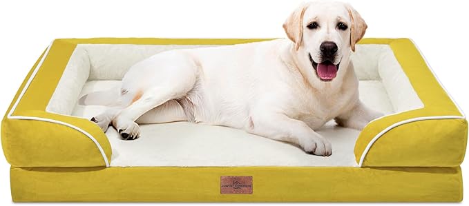Comfort Expression Orthopedic Dog Beds, Jumbo Dog Bed for Extra Large Dogs, Waterproof Dogs Beds, PV Washable Pet Sofa Couch with Removable Cover &amp; Non-Slip Bottom(Jumbo,Spicy Mustard)