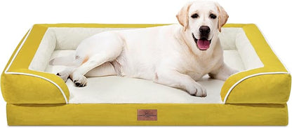 Comfort Expression Orthopedic Dog Beds, Jumbo Dog Bed for Extra Large Dogs, Waterproof Dogs Beds, PV Washable Pet Sofa Couch with Removable Cover &amp; Non-Slip Bottom(Jumbo,Spicy Mustard)