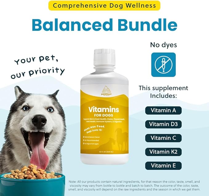 Liquid Multivitamin for Dogs with Probiotics, 8 in 1 Vitamins for Immune Support, Energy &amp; Digestion, High Absorption Liquid Dog Supplement, Made in USA, 32 oz