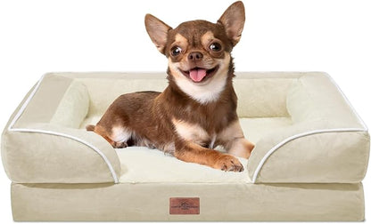 Comfort Expression Small Dog Beds Waterproof Orthopedic Foam Dog Sofa Beds for Small Dogs Comfy Pet Bed with Washable Removable Cover &amp; Non-Slip Bottom(X-Small,Beige)