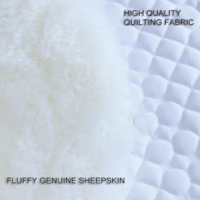 Woolous Dressage Saddle Pad, English Saddle Pad with Sheepskin Trim, Lambskin Wool Fleece Lining, Square Saddle Pad for Equestrian Riding, Comfortable &amp; Shock Absorbing