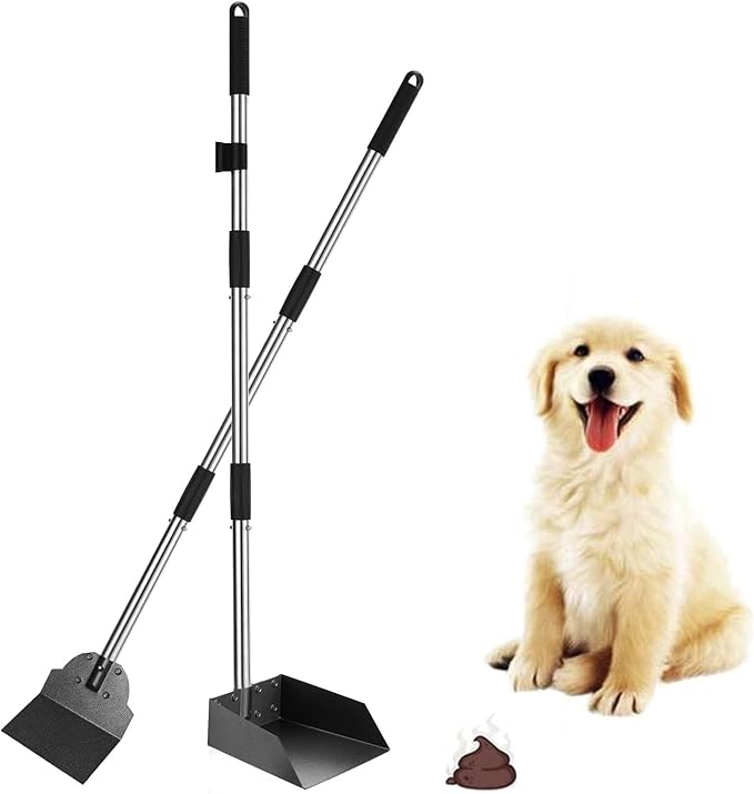 SCENEREAL Dog Pooper Scooper for Yard - Tray &amp; Spade Set, Long Handle Metal Detachable Poop Scooper for Large Medium Small Dogs, Pet Waste Removal Scoop with No Bending for Outdoor Grass, Dirt Gravel