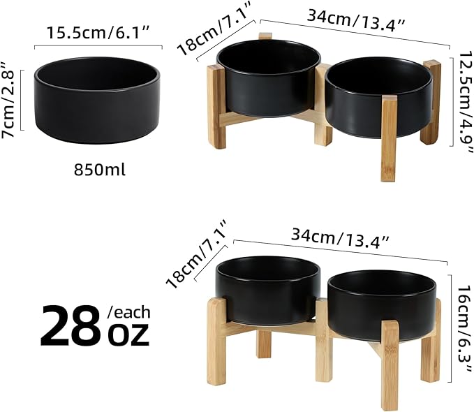 Ceramic Raised Double Bowls Set with Stand, 2 Heights Elevated, Food &amp; Water Bowls for Small Breed Dogs, Weighted Dog Dishes, Pet Bowl(6.1&