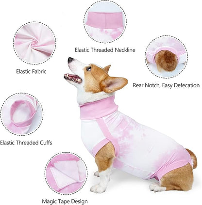 Recovery Suit for Dogs Male/Femalesurgery Tie Dye Dog Shedding Suitwound After Surgery Wear, Prevent Licking Wounds, E-Collar &amp; Cone Alternatives M Pink2