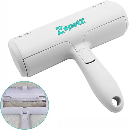 Pet Hair Removal Tool – Reusable Lint Roller for Dogs &amp; Cats – Self-Cleaning Fur Remover Brush – Ergonomic Lint Roller for Carpet, Bedding, Couch, Car Seat &amp; More (White)
