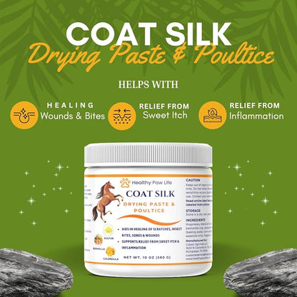 Coat Silk Drying Paste &amp; Poultice for Horses – Natural Relief for Wounds, Scratches, Sores &amp; Sweet Itch – Enriched with Sulfur, Boswellia &amp; Calendula – 10 oz