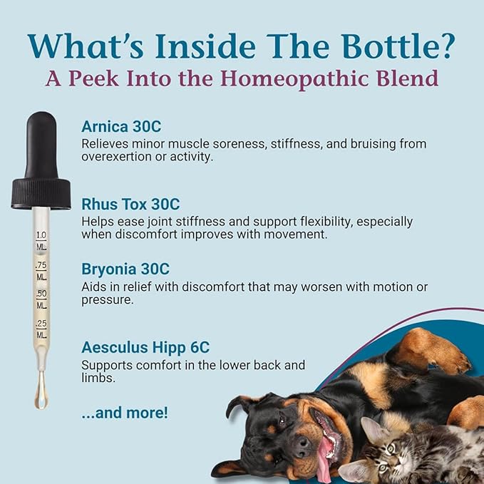 PetAlive ComfyPet Pain Relief for Dogs &amp; Cats – Natural Homeopathic Supplement for Pet Joint &amp; Mobility Support – 2 fl oz Drops – Made in USA