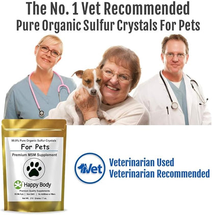 HAPPY BODY Pure MSM Joint Supplement for Dogs, Cats, &amp; Horses – 100% Additive-Free – High Performance, Supports Senior Pets Wellness, Healthy Joints, Mobility, Aches, &amp; Fatigue 7oz - 2 Packs