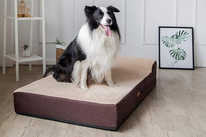 KOPEKS Jumbo Orthopedic Dog Bed - 7-inch Thick Memory Foam Pet Bed with Pillow with Removable Cover &amp; Free Waterproof Liner - for Large Breed Dogs, XL, Brown-Plush Top