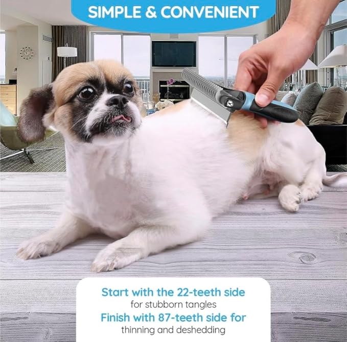 Dog Brush for Shedding &amp; Cat Brushes for Indoor Cats - Double Coat Dog Brushes for Grooming - Hair Remover Pet Grooming Tools - 2 in 1 Deshedding Brush &amp; Undercoat Rake for Dogs - Defur Comb Cleaner