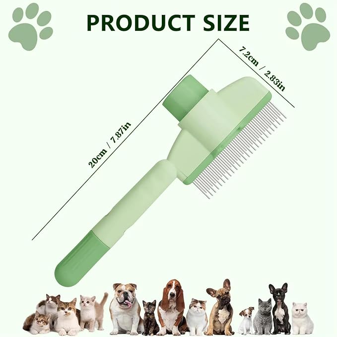 Self-Cleaning Cat &amp; Dog Comb – 2-in-1 Pet Hair Removal with Stainless Steel Teeth, Easy Release Button, for Shedding, Detangling &amp; Grooming