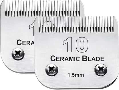 2PC 10 Blade Dog Grooming Clipper Replacement Blades Compatible with Andis Dog Clippers,Detachable Ceramic Blade &amp; Stainless Steel Blade,Size-10, 1/16-Inch Cut Length (64315)