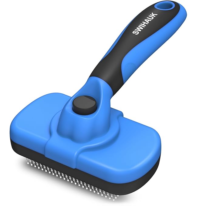 Swihauk Self Cleaning Slicker Brush - Skin Friendly Deshedding Grooming Tool for Dogs &amp; Cats, Suitable for Shedding &amp; Haired Pets, with Pet Supplies Accessories, Blue