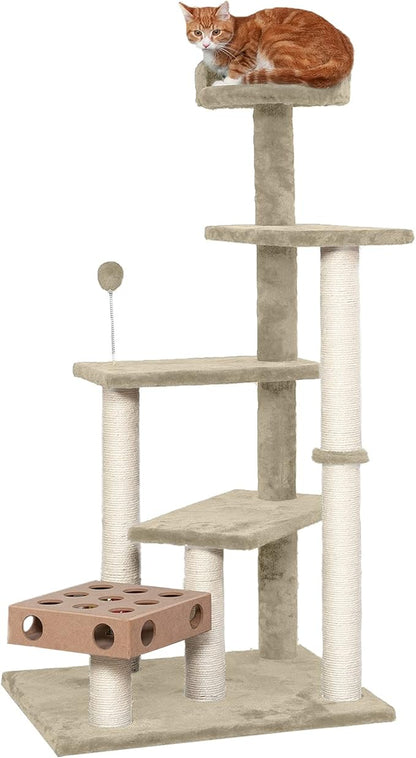 Furhaven 49.5" Tall Cat Tree for Indoor Cats, Ft. Sisal Scratching Posts, Plush Ball Toy, &amp; Busy Box Toy - Tiger Tough Play Stairs Interactive Playground Tower - Cream, One Size