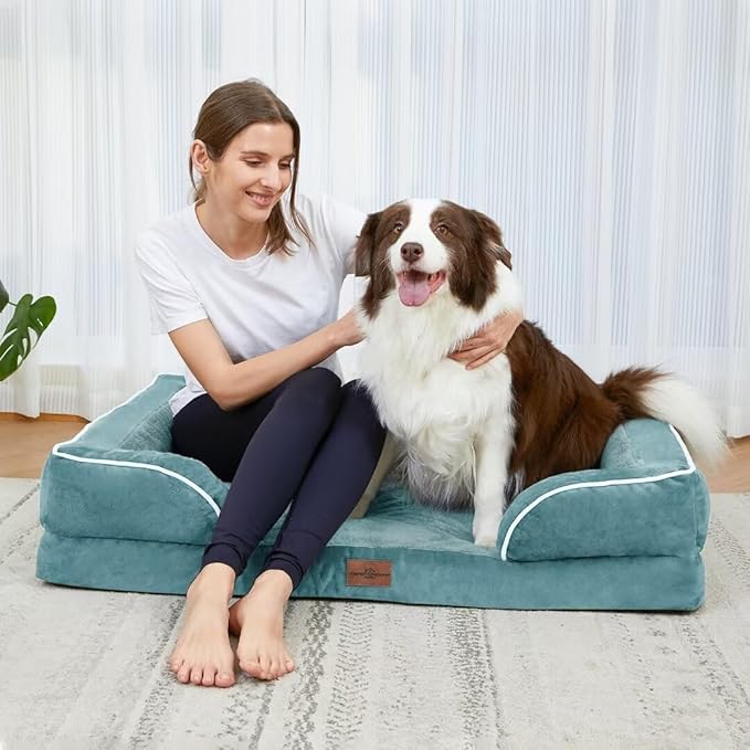 Comfort Expression XXL Waterproof Orthopedic Dog Bed for Extra Large Dogs, Orthopedic Foam Dog Sofa Bed with Washable Removable Cover &amp; Non-Slip Bottom(XX-Large,Washed Blue)