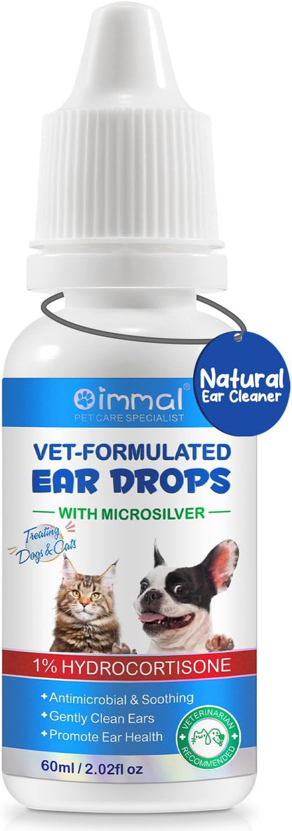 Dog &amp; Cat Ear Infection Treatment Drops, Pets Ear Cleaning Drops with 1% Hydrocortisone for Dog &amp; Cats Yeast Infection, Itchy Ear Relief, Treats Ear Infections for Dogs &amp; Cats - 2 fl oz