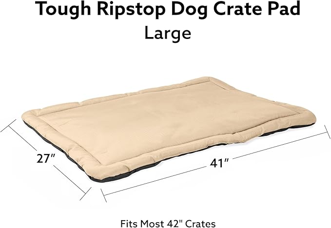 K9 Ballistics Tough Ripstop Dog Crate Pad - Durable &amp; Machine Washable with Non-Skid Bottom and 120-Day Warranty, Fits 42" Wire Crates - Large, Sandstone