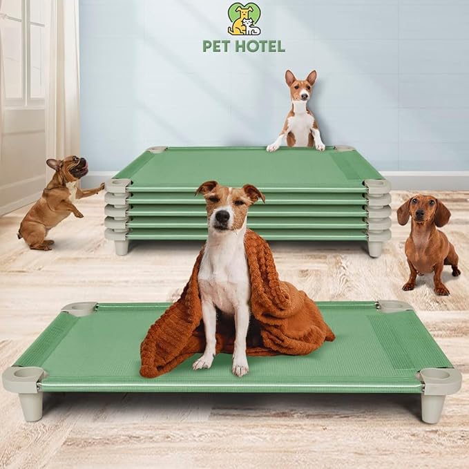 Acrimet Cooling Elevated Pet Dog Bed, Washable and Breathable Mesh Cot, Stainless Steel Frame, Indoor &amp; Outdoor Use, fits Dogs up to 110 lbs (Size: 40” x 24”), Green, 1 Unit