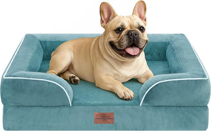 Comfort Expression Small Dog Beds Waterproof Orthopedic Foam Dog Sofa Beds for Medium Dogs Comfy Pet Bed with Washable Removable Cover &amp; Non-Slip Bottom(Small,Washed Blue)