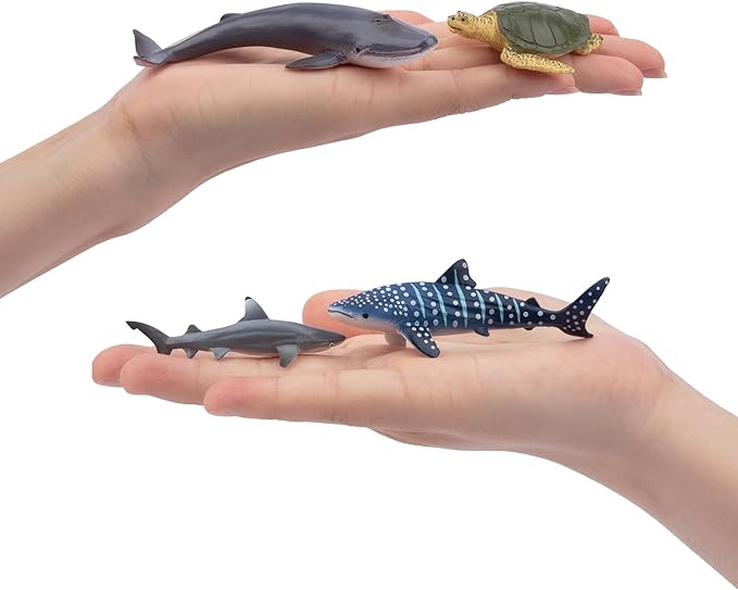 TOYMANY 24pcs Mini Ocean Animal Figurines: Realistic Cake Toppers with Sharks, Whales &amp; Octopus - Great for Kids&