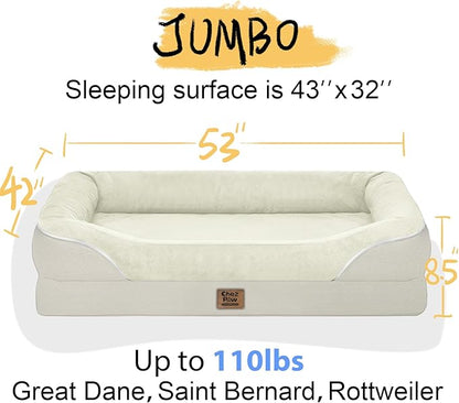 Washable Orthopedic Large Dog Bed - Removable Waterproof Cover with Bolster Machine Washable Extra Large Dogs Beds Foam Support XL Big Pet Beds