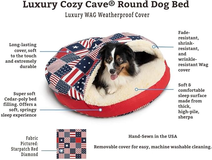 Snoozer Luxury Cozy Cave Dog Bed - Indoor Dog Bed with Cover Cave, Covered Calming Burrow for Small &amp; Medium Sized Pets with Blanket Attached, Enclosed, Washable - Large, Barkely Black Diamond