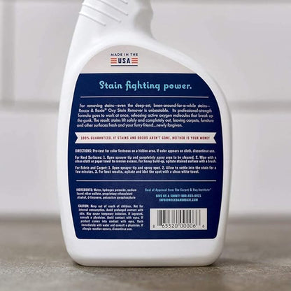 Rocco &amp; Roxie Oxy Stain Remover - Oxygen Powered Carpet Cleaner Spray - Spot Cleaner for Upholstery, Couch, Laundry, Rug, Clothes, Car Seat, Mattress, Sofa, and More. - Pet &amp; Baby Stains
