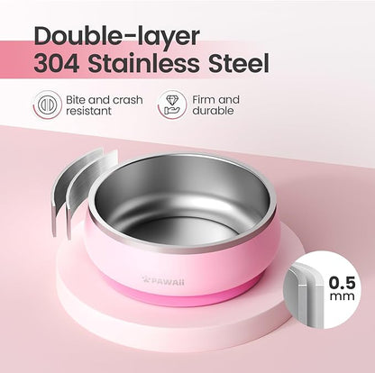 Pawaii Stainless Steel Dog Bowl with Non-Slip Rubber Base &amp; Double Wall Insulation - Durable Design | Includes ID Tag | Dishwasher Safe Food &amp; Water Bowl for All Dogs (34oz)