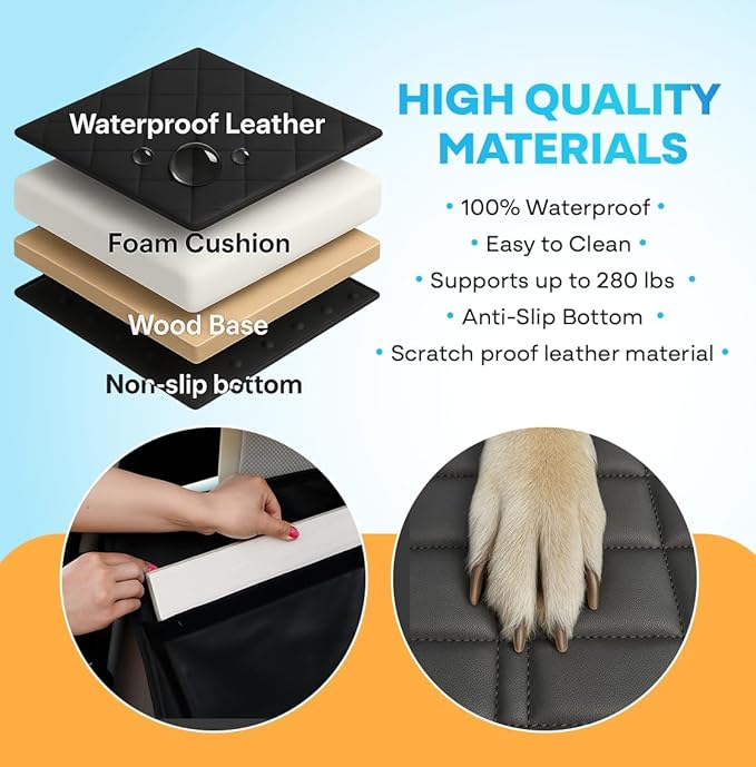 APetsPlanet Dog Car Seat Cover for Back Seat Hard Bottom - Waterproof Backseat Extender for Dogs - Pet Hammock Bed for Car, Truck, SUV with Mesh Window &amp; Storage - Black Leather, with Door Covers