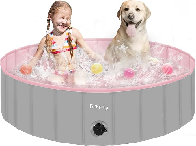 Furrybaby Dog Pool, Kiddie Pool Hard Plastic Foldable Dog Pools for Large Dogs Portable Pet Doggie Wading Swimming (Pink 47&