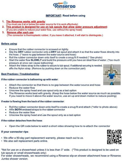 Rinseroo: Slip-On Tub Hose – As Seen on Shark Tank – 5ft Flex Bathtub Faucet Sprayer – Easy Rinse for Pets, Hair &amp; Cleaning – No Installation Needed – Fits Faucets Up to 3” Wide – Mess-Free &amp; Portable