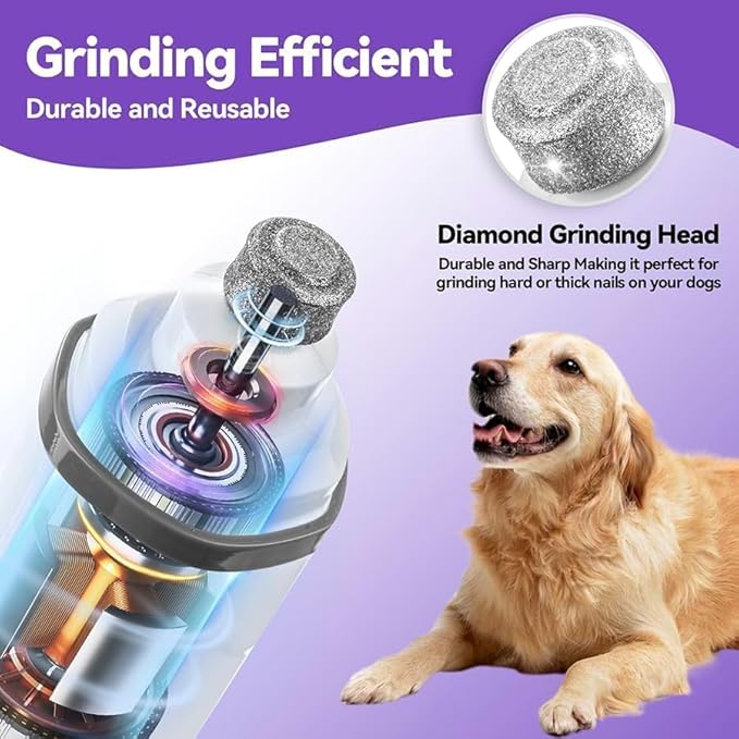 Dog Nail Grinder Quiet-2025 Release Ultra-Quiet Dog &amp; Cat Nail Grinder with LED Light &amp; Battery Display - Painless Nail Trimmer for Small to Large Pets, Thick Nails, and Sensitive Paws