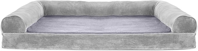 Furhaven Orthopedic Dog Bed for Large Dogs w/ Removable Bolsters &amp; Washable Cover, For Dogs Up to 95 lbs - Faux Fur &amp; Velvet Sofa - Smoke Gray, Jumbo/XL