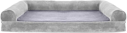 Furhaven Orthopedic Dog Bed for Large Dogs w/ Removable Bolsters &amp; Washable Cover, For Dogs Up to 95 lbs - Faux Fur &amp; Velvet Sofa - Smoke Gray, Jumbo/XL