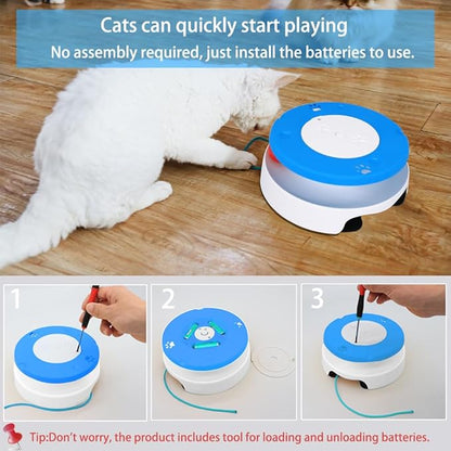 LASOCUHOO 2-in-1 Automatic Cat Toy with Track &amp; Jumping String – Interactive Electric Toy with Rolling Balls &amp; Bell, Battery-Powered (3 AA), Auto Shut-Off for Multi-Cat Play